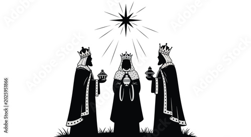 Photos Three wise men with gifts and star black silhouette