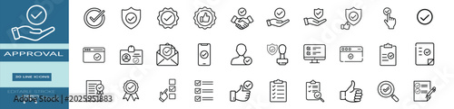 Foto Approved regulation settlement web line icons set assured guard safety qualified