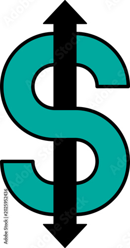 Financial transfer concept vector icon shows a dollar sign with a bidirectional arrow, symbolizing transfers in banking systems. Financial transfer clipart icon transparent PNG.