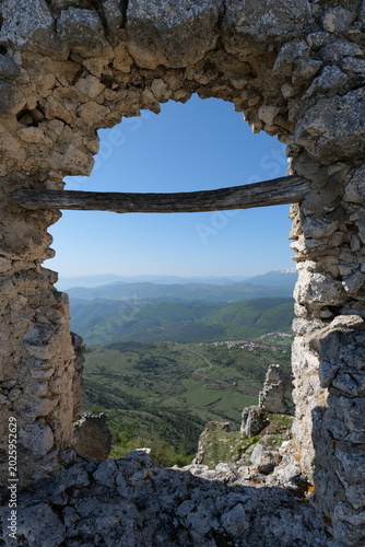 A typical Abruzzo landscape seen from the ruins of Rocca Calascio, Italy.