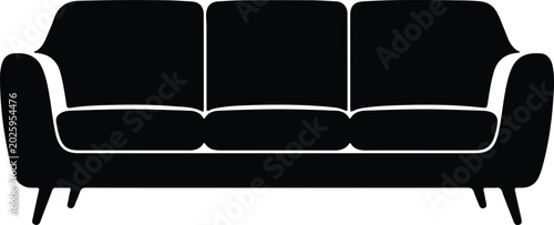 Obraz na płótnie Silhouette vector icon of a comfortable modern three seater sofa furniture desig