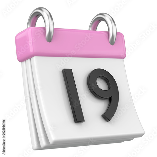 Quadro em tela 19th. Nineteenth day of month. Calendar. 3D illustration.