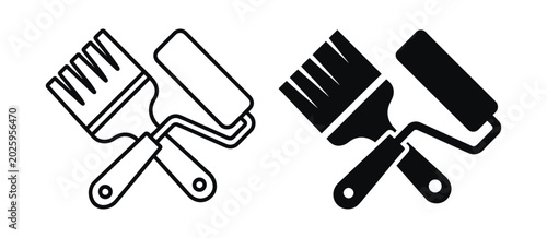 Bilde på lerret Painting Tools icon set with Brush and Roller for Renovation, wall coating, interior finishing and construction decoration tasks