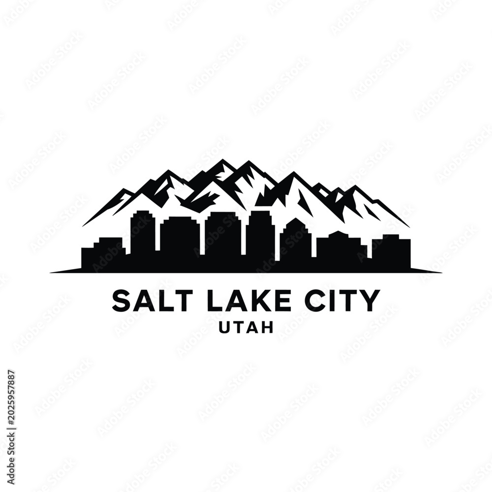 Fototapeta premium salt lake city skyline silhouette with mountains utah