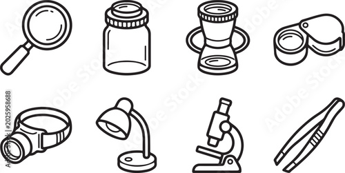 Bild auf Leinwand Set of black and white office scissors and staple tools vector icons Vector