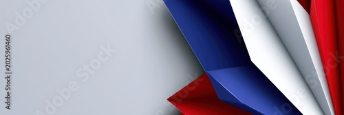 bastille day website banner, sleek, contemporary design for a bastille day website banner elegant abstract shapes in bold colors on right side, rest with neutral backdrop
