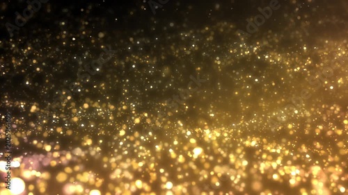 Golden glitter particles dust powder shining stars abstract background