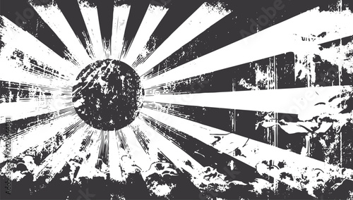 Foto Distressed japanese rising sun flag in black and white