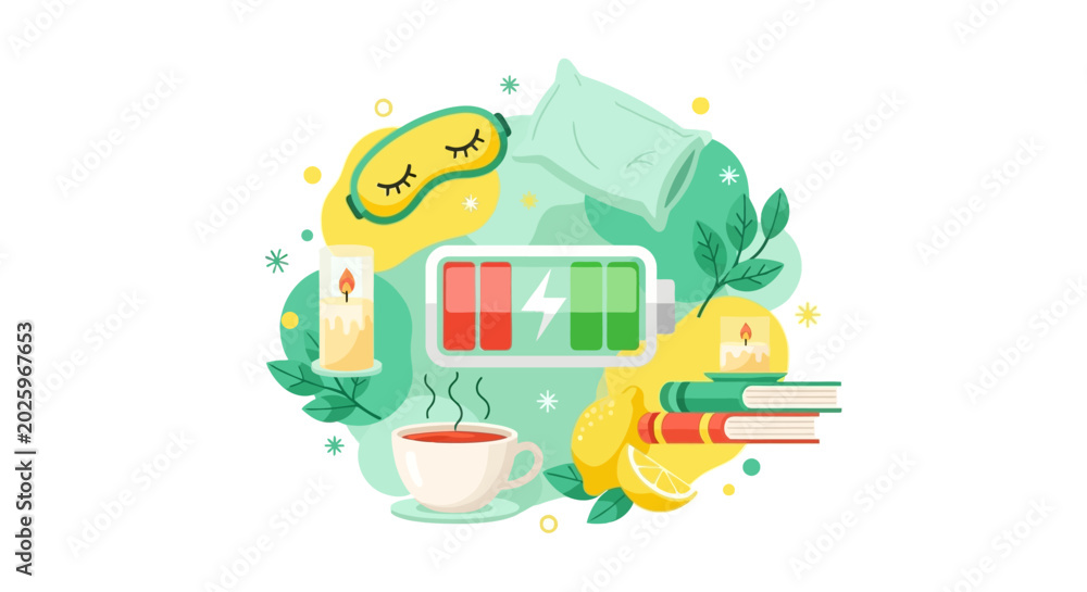 Naklejka premium Self-Care and Mental Wellness Concept Illustration for Recharging Personal Energy