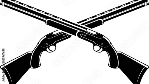Photos Two crossed vintage pistols with black handles and barrels pointing outward Vect
