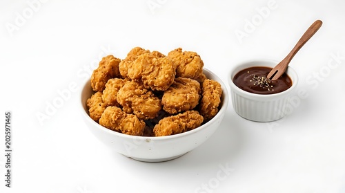 Crispy fried food balls with dipping sauce