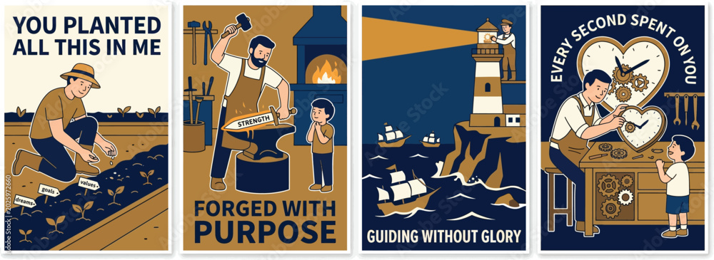 Fototapeta premium Inspirational Illustrations Celebrating Purpose, Mentorship, and Growth with Vintage Poster Art Style