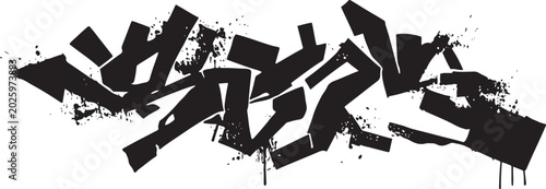 Schilderij op canvas Black and white graffiti tag with splatter and drip effects
