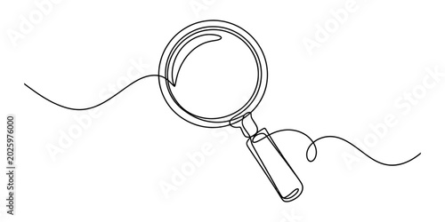 Bild auf Leinwand Continuous single line drawing of a magnifying glass for search and research con