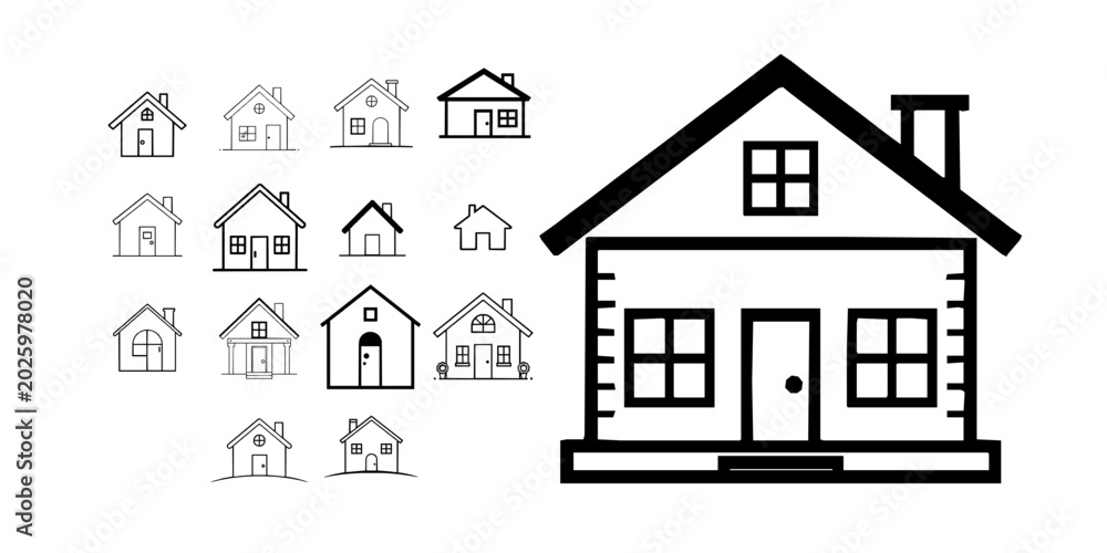 Fototapeta premium Simple House Icon Outline Clean Lines Design on White Background Vector SVG Pack