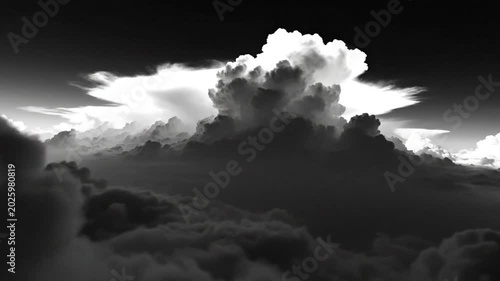 Epic Black and White Cloudscape: Dramatic View of Massive Clouds in a Stormy Sky, Inspiring Atmosphere