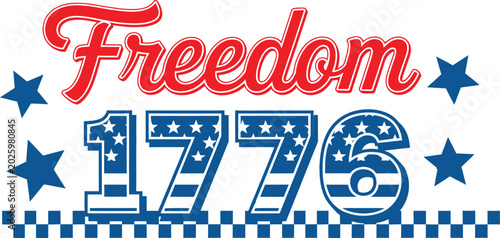 Fotografi Vintage american revolution design with 'freedom 1776' and patriotic stars