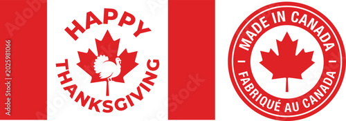 Canadian Thanksgiving and Made in Canada logos on the national flag