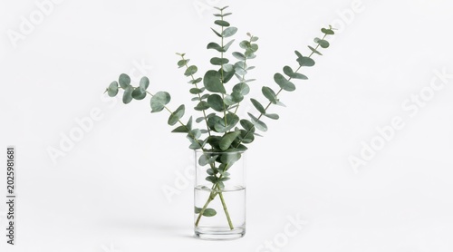 Eucalyptus stems in clear glass vase