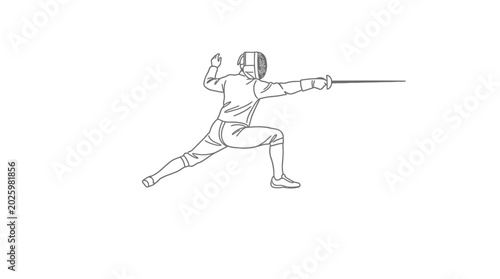 Cuadro en lienzo Continuous one line drawing of a professional fencer in attack pose