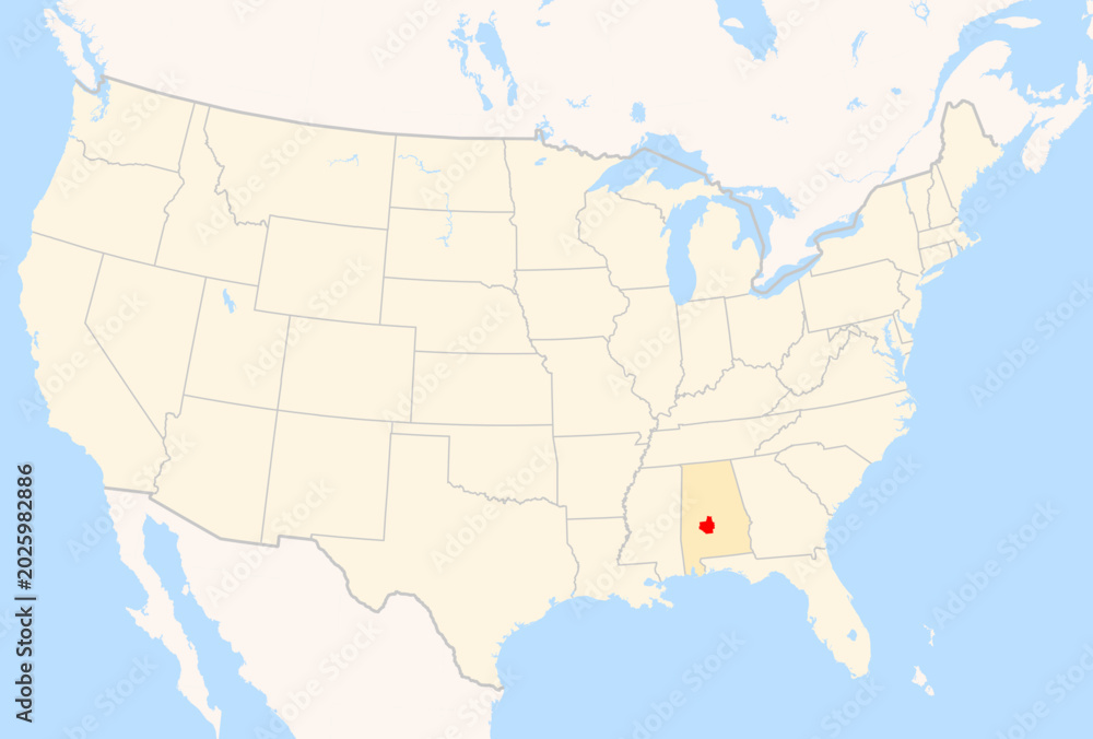 Fototapeta premium Locator Map of the County Dallas (Alabama, US) showing the Contiguous United States with the highlighted County
