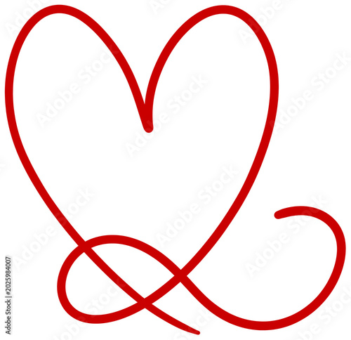 It is a red line drawing of a heart.