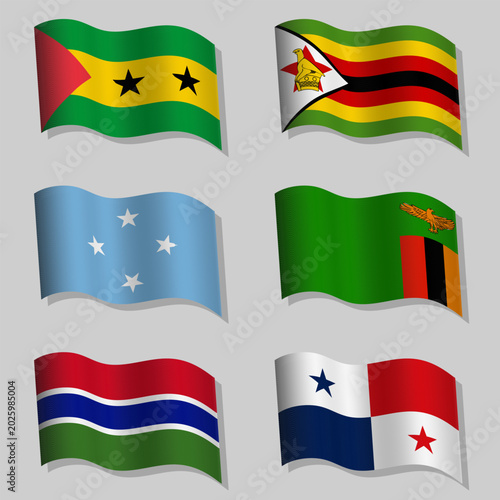 Set of wavy flags of the world