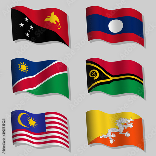 Large set of wavy flags of the world