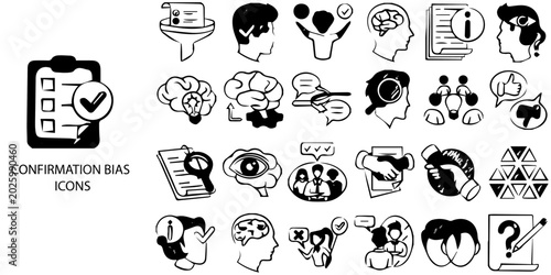Foto Confirmation Bias simple concept 24 Black and White color icons set