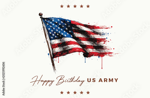 Happy Birthday US Army With Grunge American Flag Illustration and Patriotic Stars
