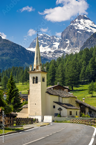 Traditional alpine church in Rhemes Notre Dame, Aosta Valley, Italy