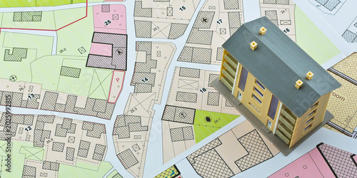 Imaginary cadastral map and general urban plan with cadastral pa