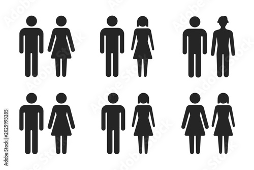 Φωτογραφία Black pictogram icons of couples and pairs of male and female figures on a white