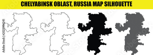 Foto Chelyabinsk oblast russia map silhouette isolated with white background and black line art style illustration set
