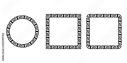 Fotografie Round and rectangular geometric borders with Greek key patterns, decorative elem