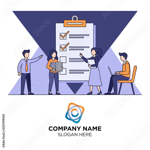 Photos Checklist Illustration with Business Team for Task Management Concept