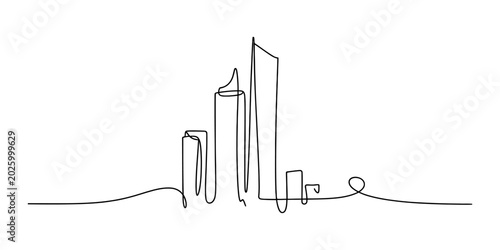 Bild auf Leinwand Minimalist continuous single line drawing of a modern city skyline with tall off
