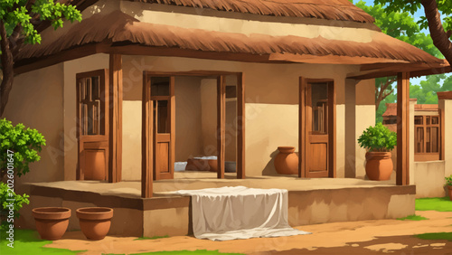Beautiful rural village house, Rural village background 
