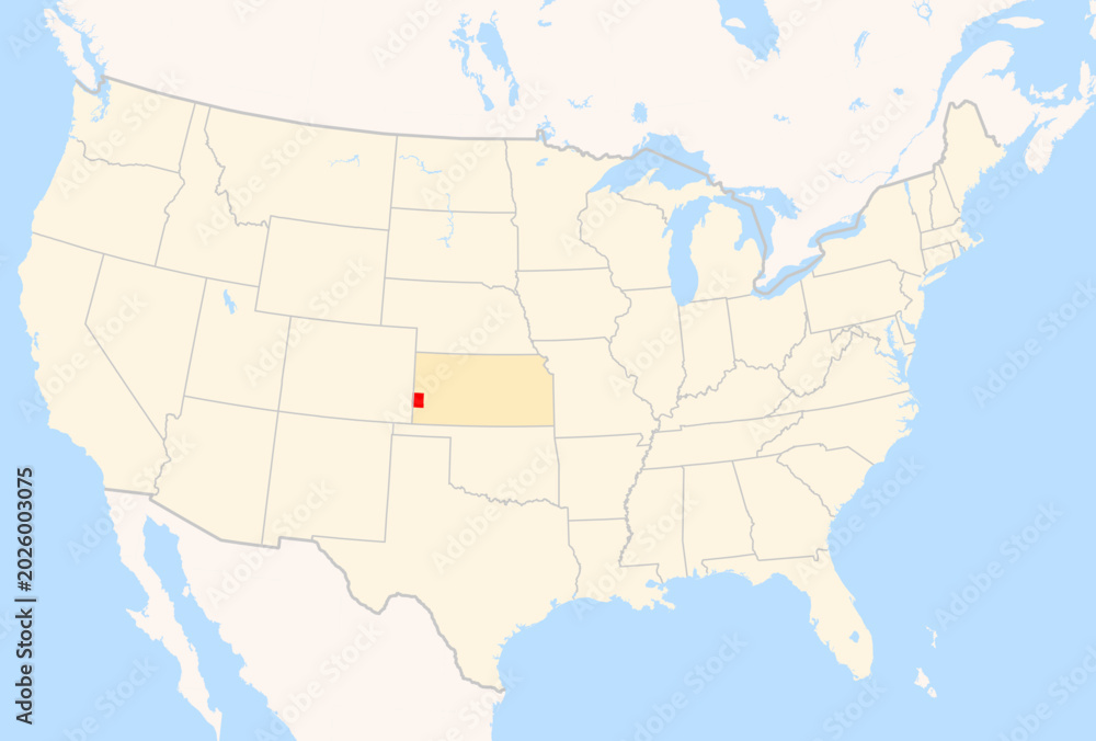 Fototapeta premium Locator Map of the County Hamilton (Kansas, US) showing the Contiguous United States with the highlighted County