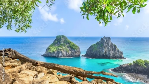 Fernando de Noronha in Brazil. Morro Dois Irmaos and Baia dos Porcos.