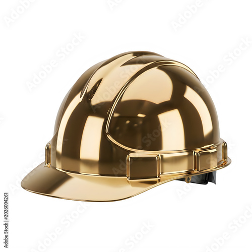 Golden reflective safety hard hat isolated on white background