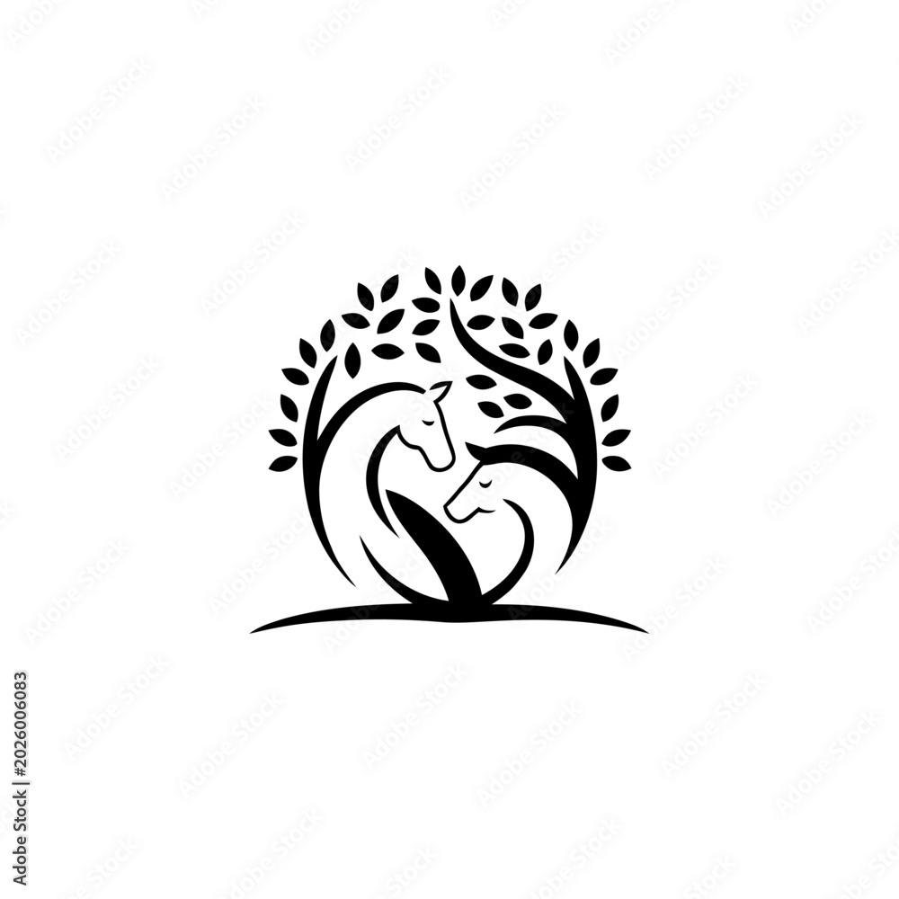 Obraz premium Minimalist horse and tree nature logo design.