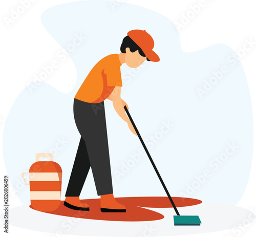 Janitor cleaning floor with mop professional cleaning service vector