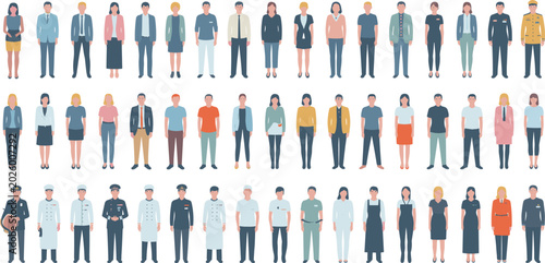 Photos Large set of diverse people avatars with various professional uniforms and casua