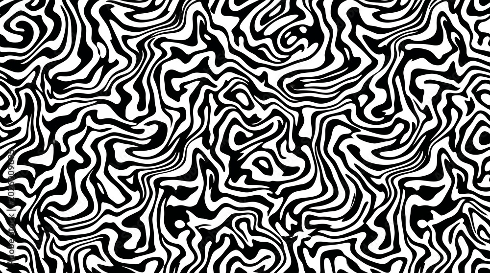 Obraz premium Abstract black and white liquid marble seamless pattern, trippy psychedelic wavy lines texture vector background