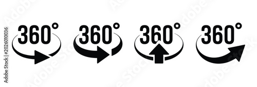 Tableau sur toile 360 degree rotation icon vector set, full circle and complete turnaround symbols