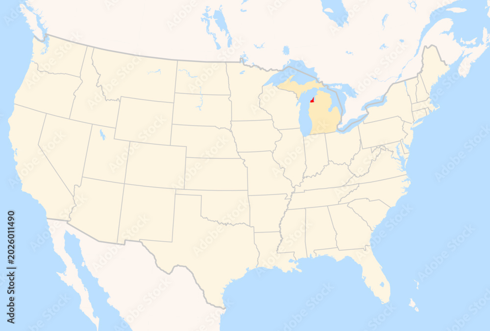 Fototapeta premium Locator Map of the County Leelanau (Michigan, US) showing the Contiguous United States with the highlighted County