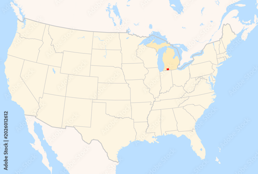 Fototapeta premium Locator Map of the County St. Joseph (Michigan, US) showing the Contiguous United States with the highlighted County