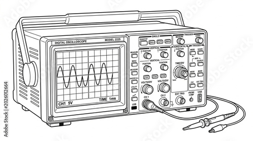 Oscilloscope electronic test equipment with waveform display.