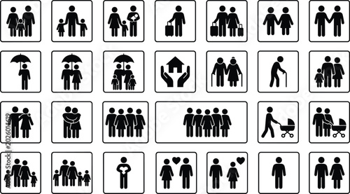 Canvastavla Family Icons Set Human Pictograms for Life Stages Relationships Insurance and Tr
